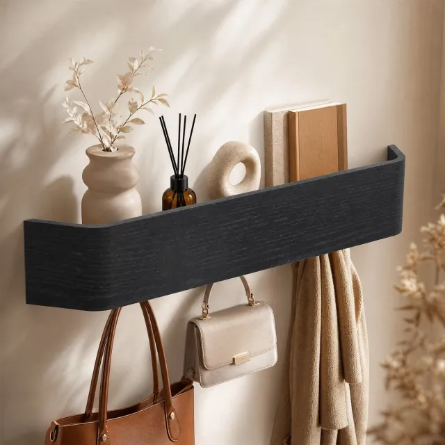 Arvioo A01 kapstok wand‑zwart‑57cm‑6 haken‑wandkapstok‑entree‑kledinghanger‑ruimtebesparend Zwart-A01