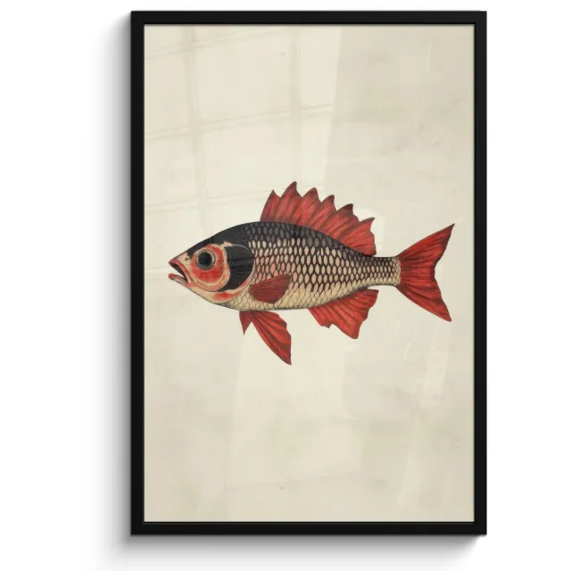 FrameYourWall Poster in lijst - Fotolijst 60x90 cm - Posters - Schubben - Rood - Vis - Vinnen - Posterlijst zwart - Decoratie - Wanddecoratie woonkamer - Muurdecoratie slaapkamer