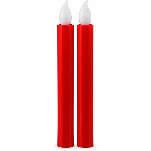 SWGOTA led kaarsen, set van 2, rood, lange kaarsvorm met vlamvormige lichtkop, voor bruiloften en kerkdecoratie