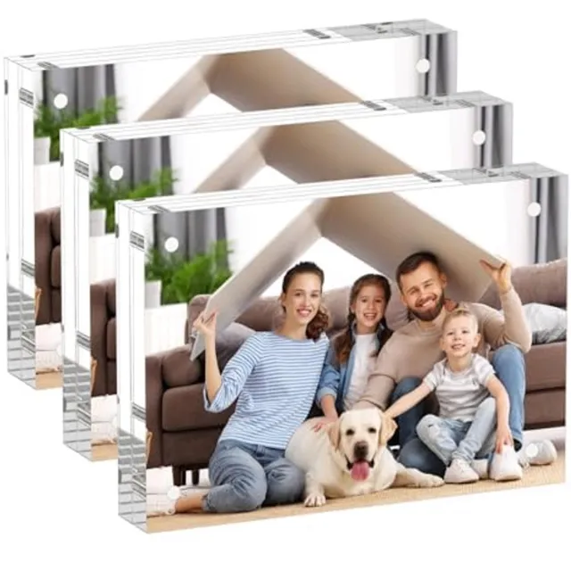 Unyqoos Set van drie frameloze acryl fotolijsten voor dubbelzijdig gebruik op bureau Transparant
