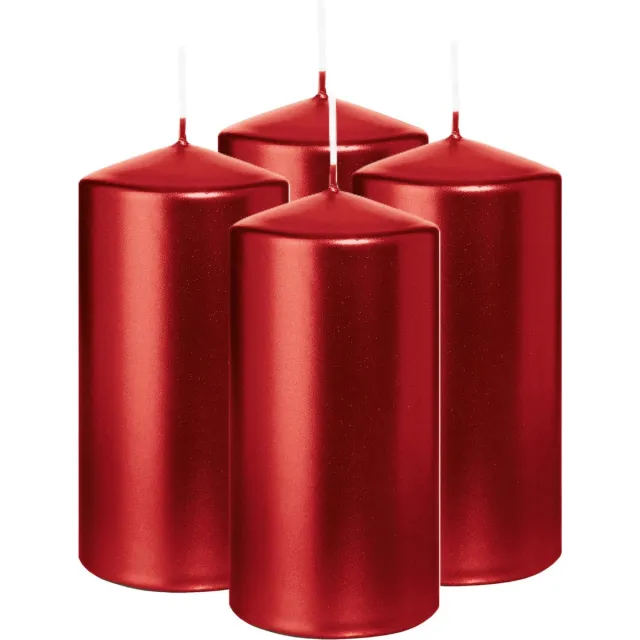 Wiedemann Cilinderkaars/stompkaars - 4x - metallic rood - 12 x 6 cm - 33 branduren - zuilkaarsen Donkerrood