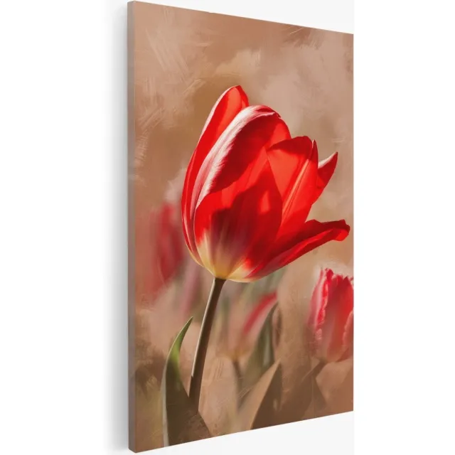 Saammp Canvas Schilderij - bloemen - Rode Tulp - Vintage - 50x70 - Foto op canvas - Wanddecoratie - Muurdecoratie Woonkamer - Kantoor Decoratie Multicolor