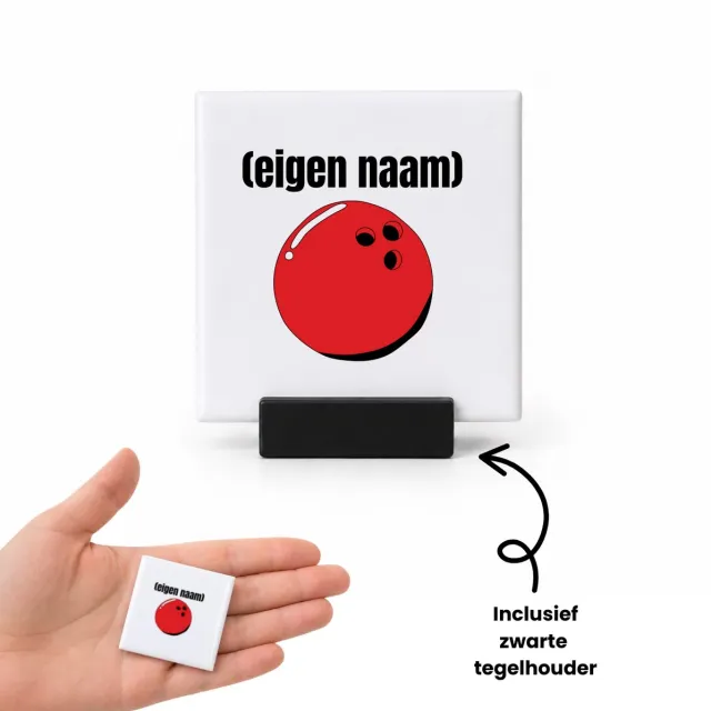 Hacebo bowlingsbal met eigen naam tegeltje met tegelhouder - Bowlen - bowlers - tegeltjes met tekst - iemand die houdt van bowlen - verjaardag - cadeau - kado - spreuktegels - 4.8x4.8 CM Wit