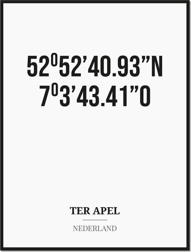 Studio216 Poster/kaart TER APEL met coördinaten zwart, wit