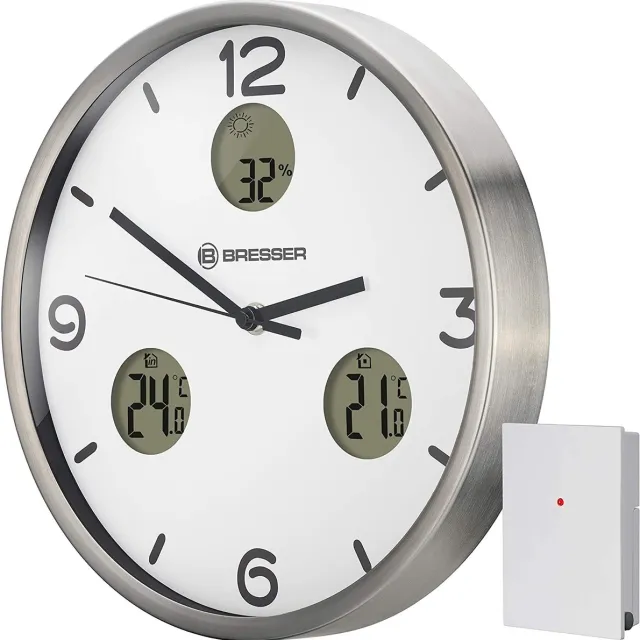 Bresser MyTime Wandklok Wit - Incl. Themometer & Hygrometer - 30Ø cm - Met Draadloze Sensor
