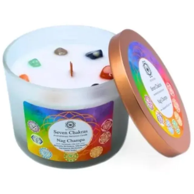 Green Tree Chakra Kristallen kaars - Nag Champa - Geurkaars met Kristallen Multi