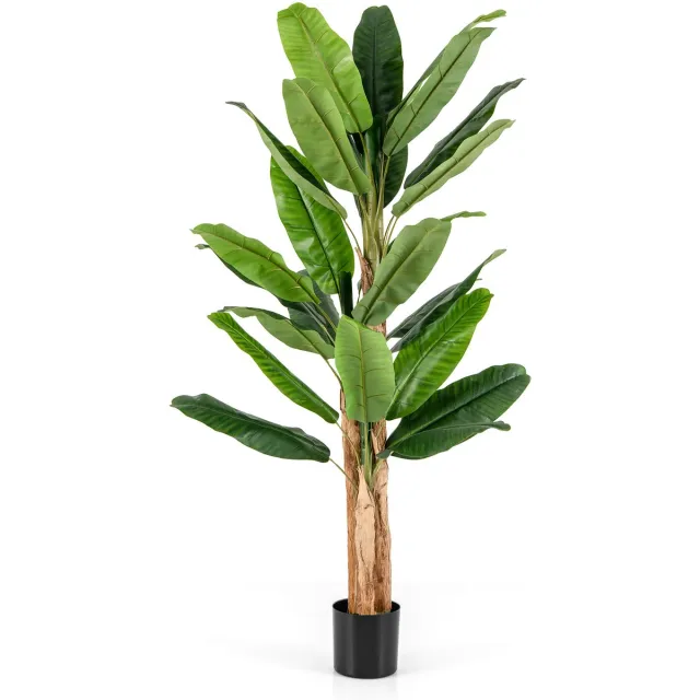 Costway 195 cm kunstplant tropische palm, kunstmatige paradijsvogel plant, kamerplant met stevige pot en 27 bladeren, bananenboom voor tuin, kantoor, kamer, decoratie, groen zwart