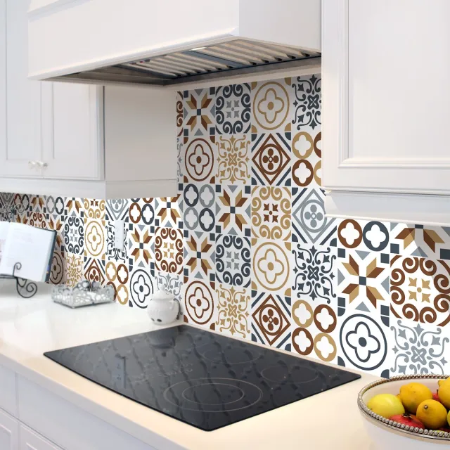 Ambiance Sticker Zelfklevende tegelmuurstickers voor keuken en badkamer - 9 Renito Azulejo tegelstickers - 9 stickers van 15x15 cm Multi color