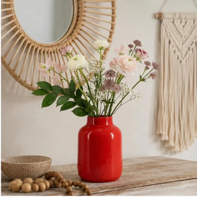 Bellatio Design bloemenvaas Santiago - rood - glanzend glas - 20 x 30 cm - glazen vazen