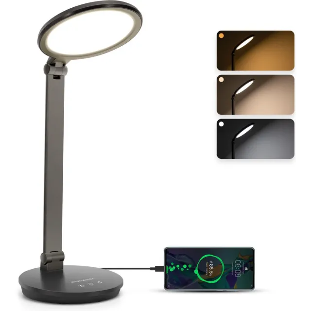 Aigostar 10ZIL - Bureaulamp LED Dimbaar - USB Opladen - Verstelbaar - Touch Control - Wit en Warm Licht - Zwart