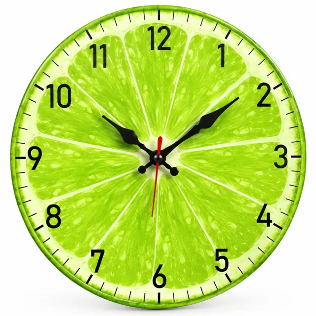 SWGOTA Wandklok met limoenschijfmotief, rond acryl, diameter 20 cm, met cijfers en wijzers, voor keuken en eetkamer Groen