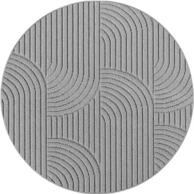 Dutch XXL Rond Japandi Vloerkleed | Tapijt | Helix | Bogen | Zilver | 160x160 cm