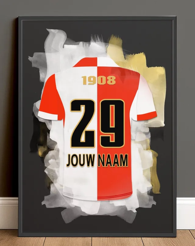 Rotterdam Voetbal Poster Gepersonaliseerd - Inclusief Zwarte Lijst - Rood Wit Zwart - Formaat A3 (29,7 x 42 cm) - Voetbalcadeau met Naam & Rugnummer - Wanddecoratie Fans Feyenoord kleuren geïnspireerd