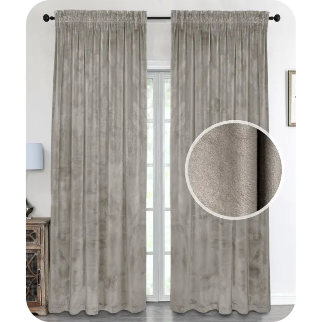 Riokem ® Fluwelen gordijn, plooiband, U-bandgordijn, verduisterend en ondoorzichtig, 140 x 175 cm (breedte 140 cm, hoogte 175 cm, taupe)