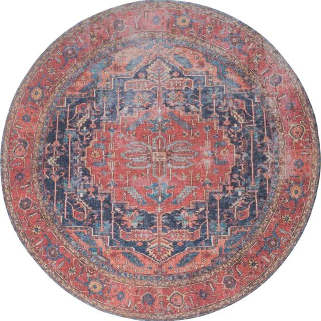 Veer Carpets Vloerkleed Heris Red 01 Rond ø200 cm - Laagpolig Vloerkleed – Vintage / Klassiek Design Rood
