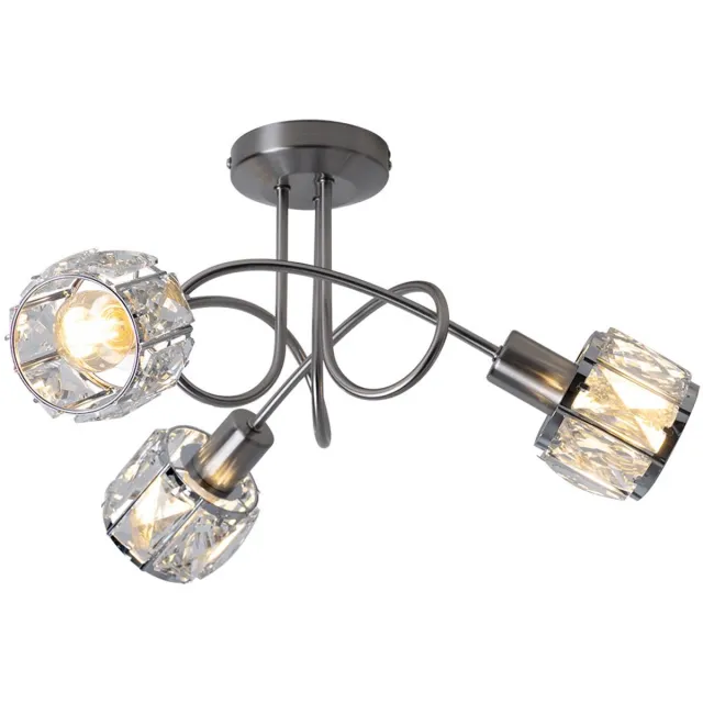 Globo Spotrondell chroom plafondspot 3 vlammen kristal modern, helder glas kristallen, 3x E14, DxH 38 x 24 cm zilver