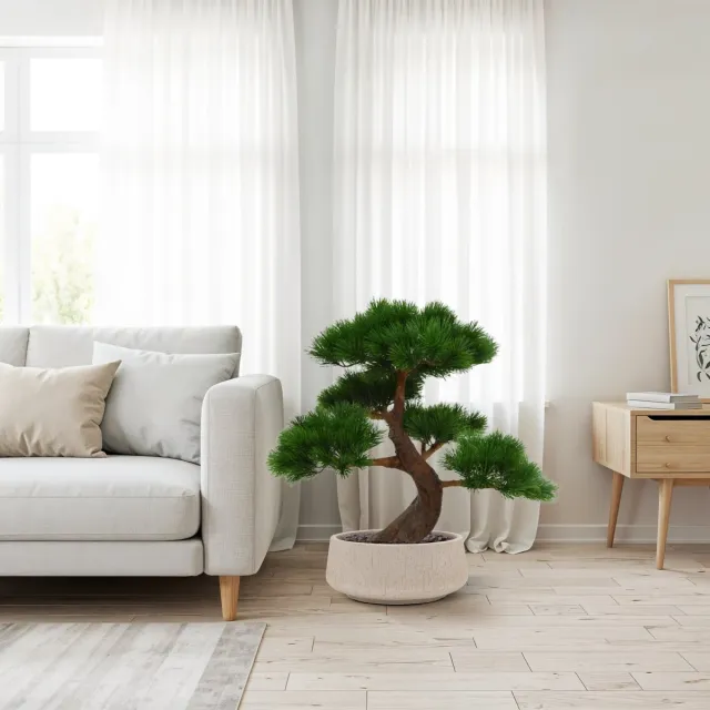 maxifleur Kunstplanten Pinus Bonsai x5 deluxe kunstplant op voet 80cm groen