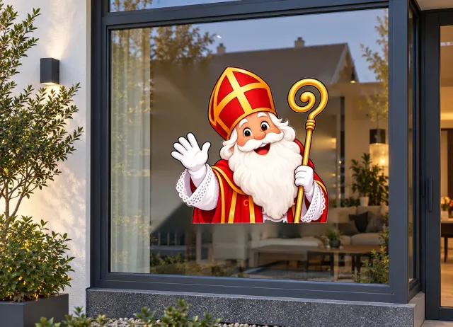 De Stickerman Sinterklaas Raamsticker 75cm Breed Herbruikbaar Weerbestendig (V2) Multi