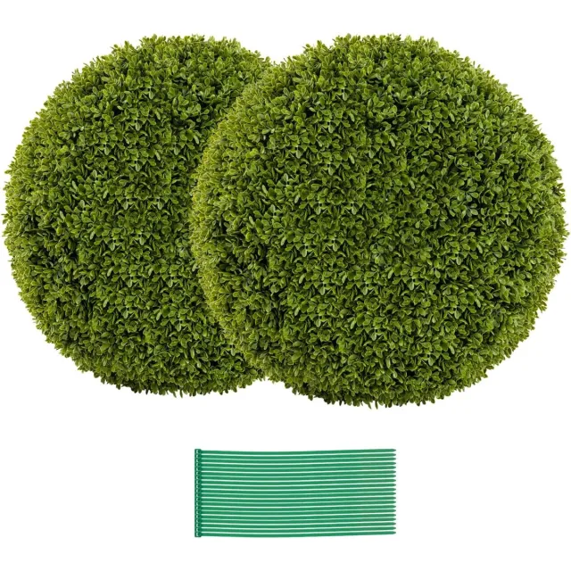 KOMFOTTEU Kunstbuxusballen met een diameter van 39 cm, 2 bolvormige struiken van zonbeschermend PE-materiaal, pluizige bladeren en 20 kabelbinders, decoratieve kunstplanten Groen