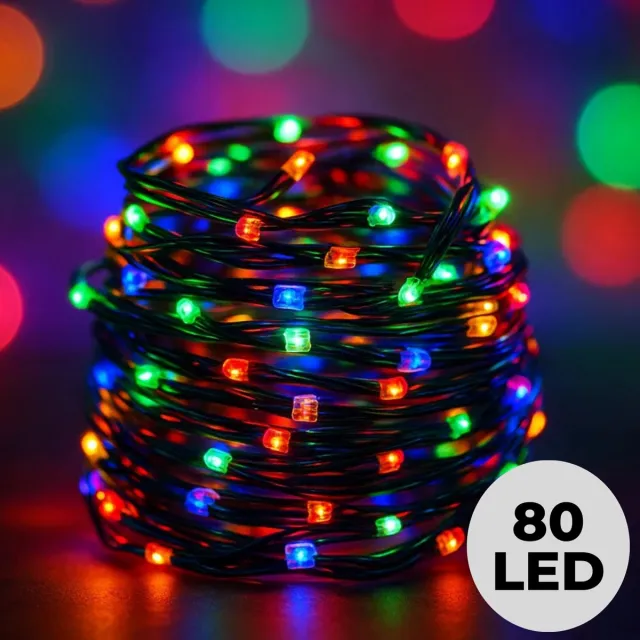 Lomera Kerstboomverlichting - Kerstverlichting - Kerstlampjes 80 LED - 6 Meter - Multicolor - Soft Wire - Draadverlichting - Kerstverlichting - Binnen en Buiten - Spatwaterdicht - 8 Lichtfuncties - Groene Snoer - Decoratieve Verlichting