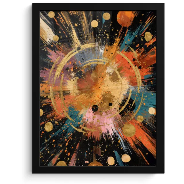 FrameYourWall Poster in lijst - Fotolijst 30x40 cm - Posters - Explosie - Verfstructuur - Goud - Abstract - Posterlijst zwart - Decoratie - Wanddecoratie woonkamer - Muurdecoratie slaapkamer