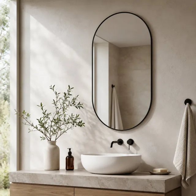 MODENUIT Badkamerspiegel Ovaal 50 x 80 cm Met Frame Glas Metaal Silver Wandspiegel Voor Binnen Horizontaal En Verticaal Zwart