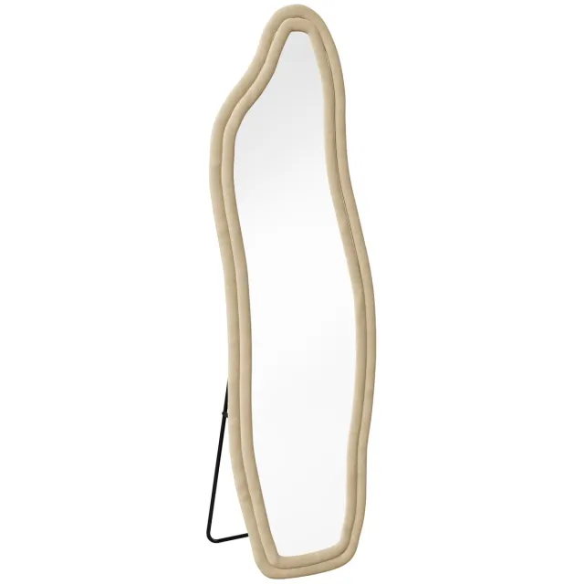DailyDamaar Spiegel - Wandspiegel - Hal spiegel - Designspiegel - Fluwelen frame - 140x45 cm - Gehard glas HD - Organische vorm - Beige