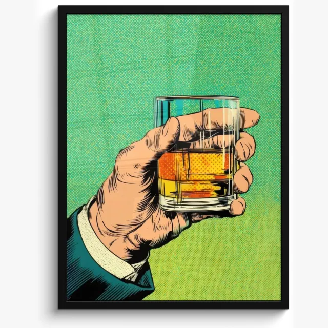 FrameYourWall Poster in lijst - Fotolijst 60x80 cm - Posters - Whisky - Glas - Hand - Groen - Posterlijst zwart - Decoratie - Wanddecoratie woonkamer - Muurdecoratie slaapkamer - Kerstversiering - Kerstdecoratie voor binnen - Kerstmis