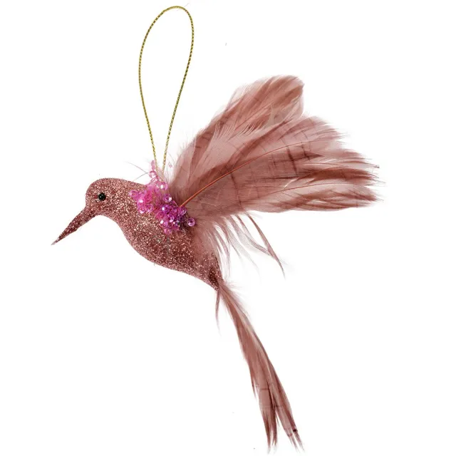 Clayre & Eef Kersthanger Vogel 10x4x10 cm Roze Kunststof