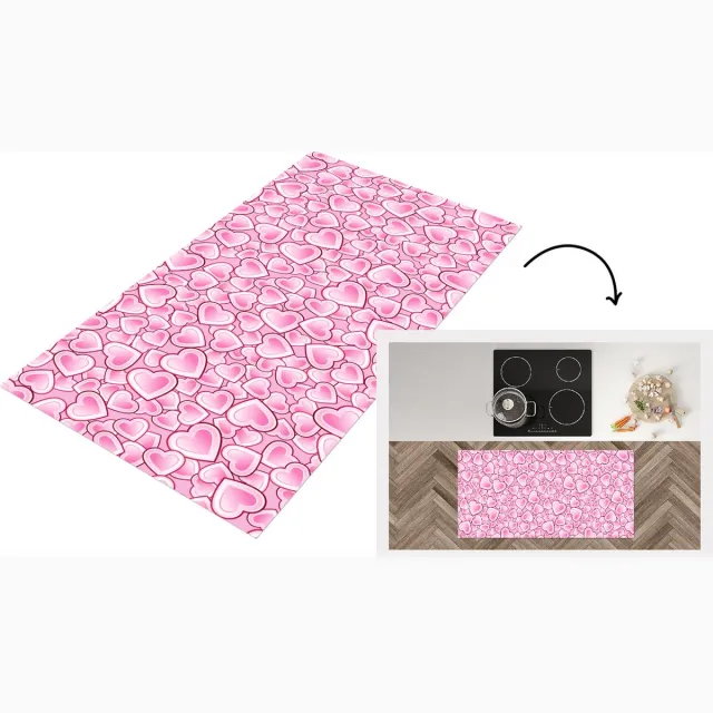 KitchenYeah Keukenloper - Loper keuken - Meiden - Hartjes - Roze - Patronen - Keukenloper vinyl, foto 7