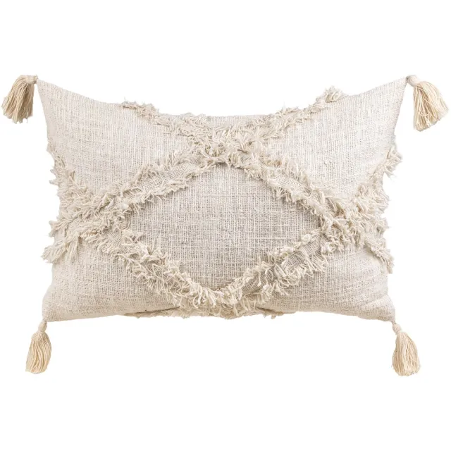 Lyma Living Kussenhoes Suka - Sierkussen - Handgemaakt op Bali - Bohemian Ibiza stijl - 40x60 cm - Wit / beige / naturel