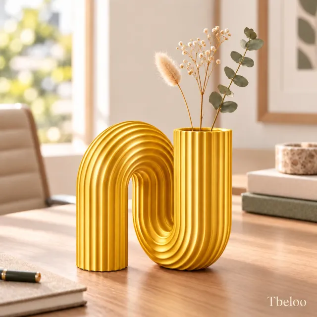 Tbeloo Boogvaas - Modern Woonaccessoire voor Droogbloemen - Gold - PLA - 3D-geprint