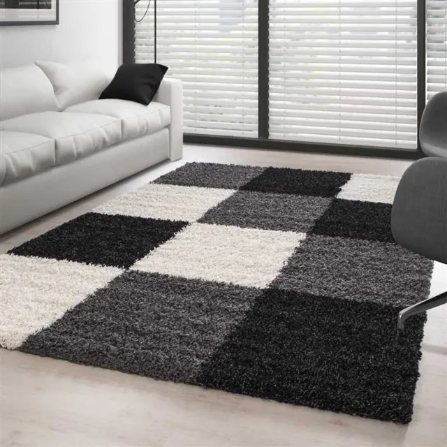 TapisTrend Harig tapijt Turquoise-Wit-Grijs 120x170 cm Een hoogpolig vloerkleed met een ruitpatroon, verkrijgbaar in verschillende kleuren en maten