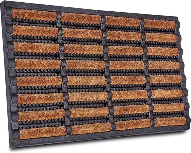 QIN® Borstelmat voor Buiten - Voetenveger met Borstels - Deurmat - Antislip - Afwasbare Vuilvangmat met Waterafvoeropeningen - Zwartnatuur - 40cm x 60cm x 5cm