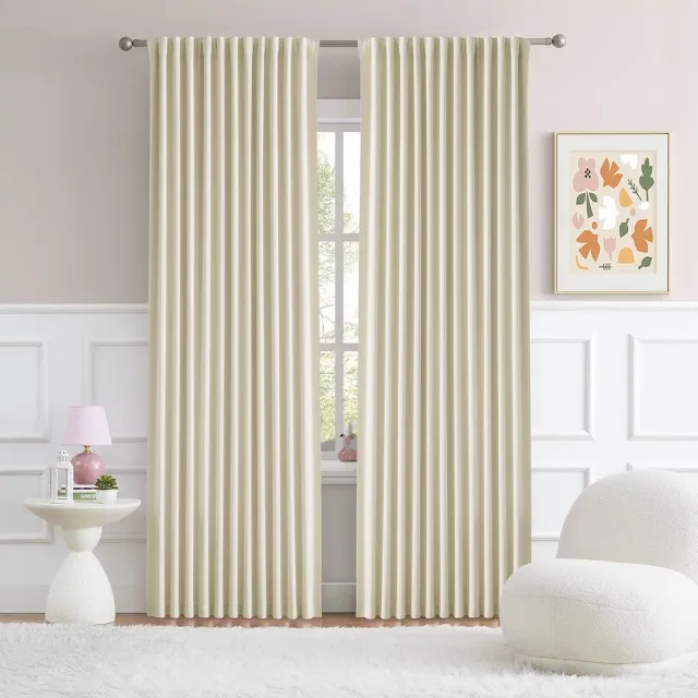 Famanu Gordijnen 213 cm lengte achterste lus geplooide kamer verduisterende gordijnen voor slaapkamer eetkamer patio glazen schuifdeuren gordijnen woonkamer gordijnen 70 W x 84 l 2 crme Beige