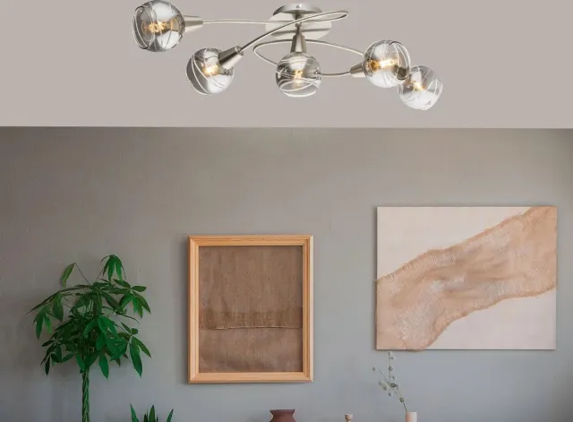 Trango 5-vlam Roestvrij stalen optiek 1010-58L Draaibare plafondlamp *WOW* incl. 5x 5Watt LED lamp 3000K warm wit Spots met design rokerige glazen kappen Woonkamerlamp, plafondspot 5-Vlams mat nikkel