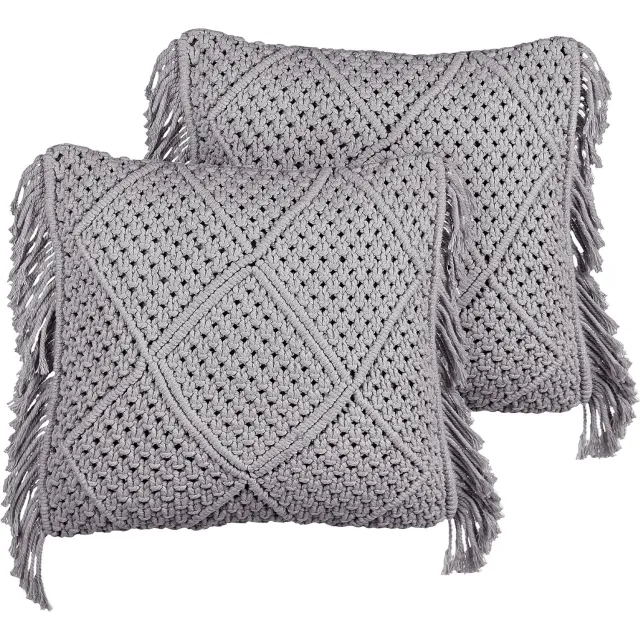 Beliani BESHAM - Sierkussen set van 2 - Grijs - 45 x 45 cm - Katoen