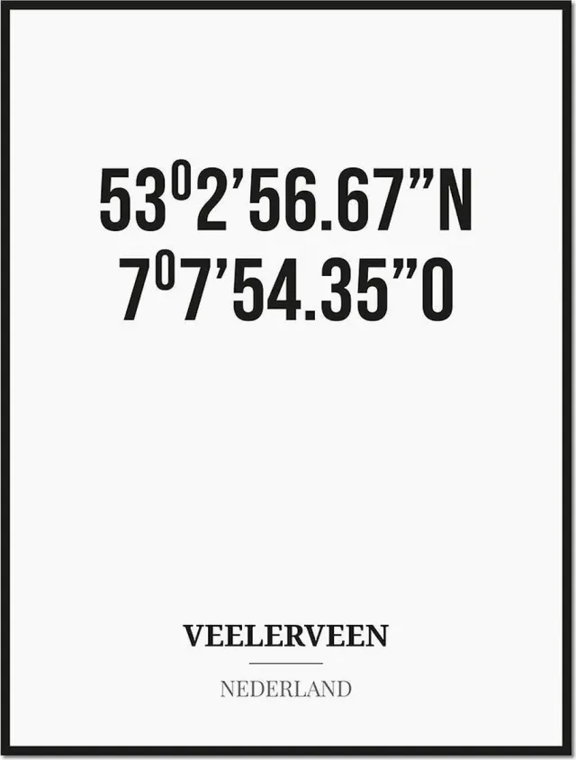 Studio216 Poster/kaart VEELERVEEN met coördinaten zwart, wit