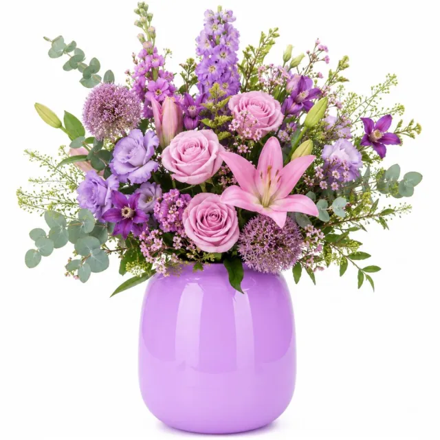 Plume Living Vaas Amelie - glans lavendel paars - D22 x H25 cm - glas - bloemenvaas - voor stelen en boeketten Lila