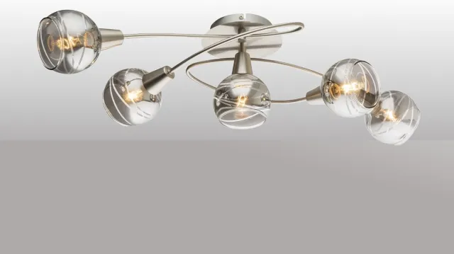 Trango 5-vlam Roestvrij stalen optiek 1010-58SD Draaibare plafondlamp *WOW* incl. 5x 3-traps dimbare LED lamp 3000K warm wit Plafondlamp met design rokerige glazen kappen Plafondspot woonkamer 5-vlams mat nikkel