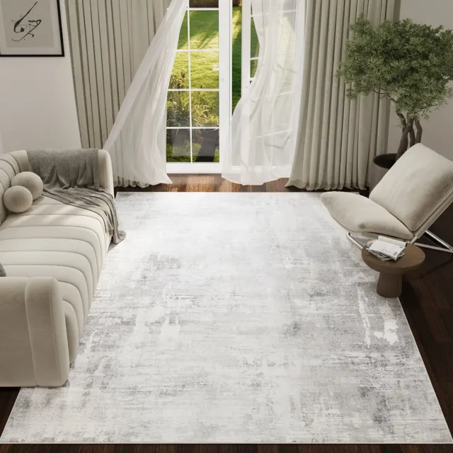 Tapiso ASH Vloerkleed Lichtgrijs Abstract Vintage Design Laagpolig Tapijt Voor Woonkamer Slaapkamer en Hal Antislip - 200x300 Lichtgrijs 1