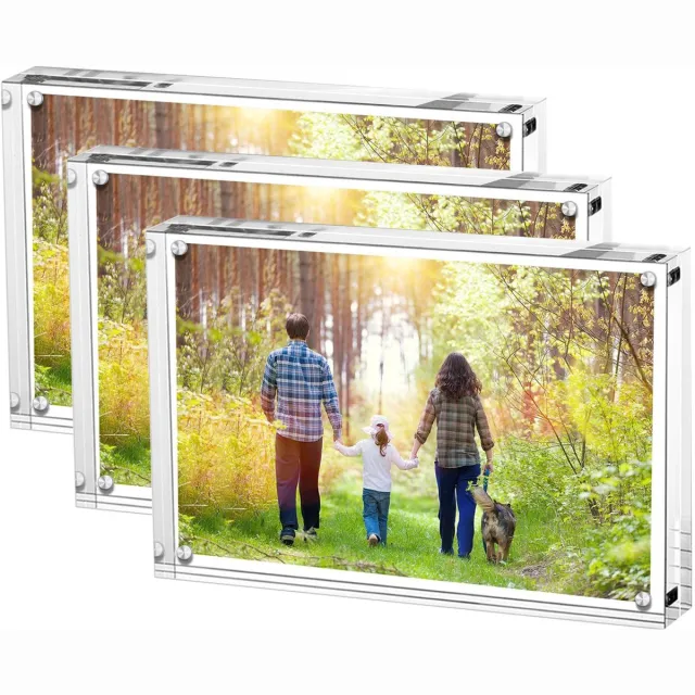 Ibenzoa Stijlvolle Dubbelzijdige Acryl Fotolijsten Set van 3 voor Heldere Presentaties Transparant
