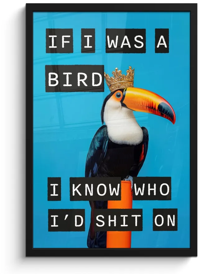 FrameYourWall Poster in lijst - Fotolijst 40x60 cm - Posters - Vogel - Toekan - Blauw - Quotes - Posterlijst zwart - Decoratie - Wanddecoratie woonkamer - Muurdecoratie slaapkamer Tekst - Toekan