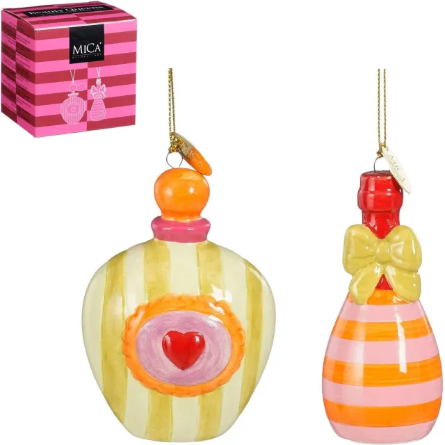 Mica Decorations kerstornament cadeau set - parfumfles - champagnefles (2 stuks) Oranje, geel