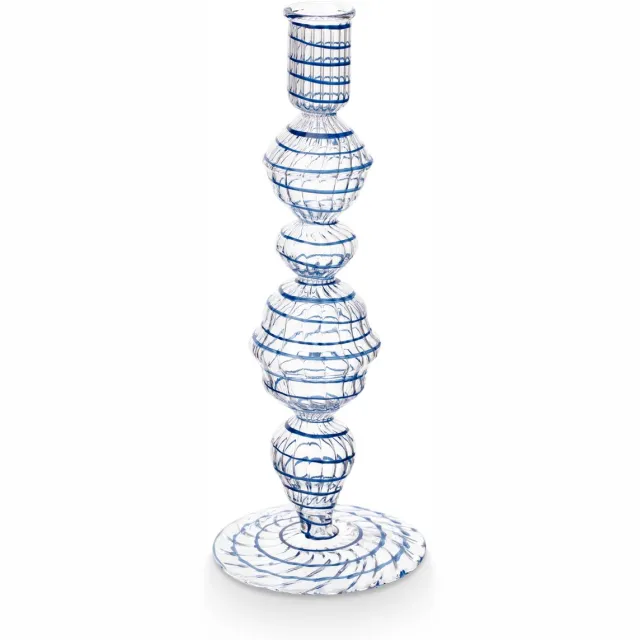 Pip Studio Kandelaar Swirl - Kaarsenhouder van Glas - Donkerblauw - 22cm