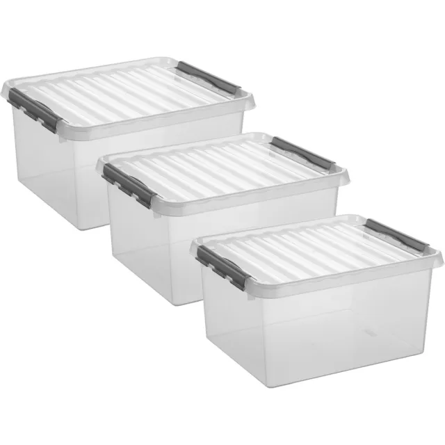 Sunware 4x stuks sunware q-line opberg box/opbergdoos - 36 liter - 50 x 40 x 26 cm - kunststof - opslagbox - transparant/zilver Lichtgrijs