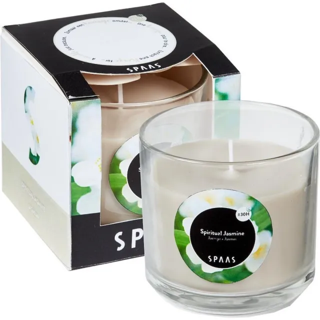 Spaas Geurkaars glas in doos 85x85 mm Spiritual Jasmin wit