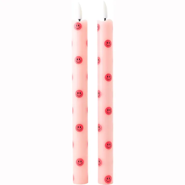 Aifcandles LED Dinerkaarsen Roze met Smiley - Set van 2 - Incl. Batterijen - Aifcandles Roze Smiley