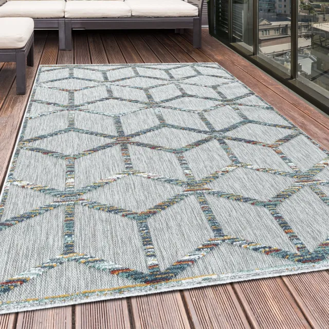 Tapijtenmagazijn Buitenkleed, Scandinavisch design, veelkleurig, geschikt voor terras, balkon of keuken, polypropyleen achterkant, afmeting: 80 x 250 cm Multikleur