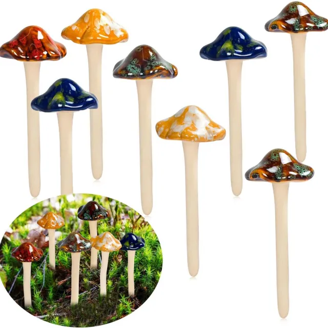 PZCC 8 Stuks Keramische Paddenstoelen voor Tuin – Handgemaakte Mini Paddenstoel Decoratie voor Fairy Garden, Bloempotten, Terrarium, Plantenbak, Balkon en Buitenruimte Meerdere kleuren(8 Stuks)